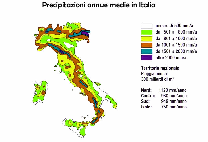 precipitazioni annue medie in Italia